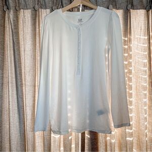 Gap Maternity White Puff Shoulder Henley Long Sleeve Tee Shirt Size Large